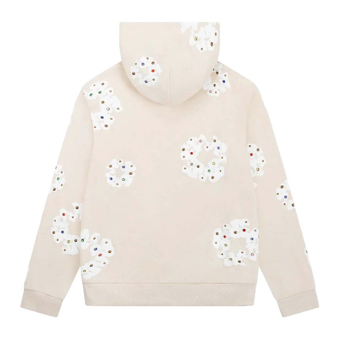 Denim Tears Rhinestone Wreath Zip Hoodie 'Oatmeal'
